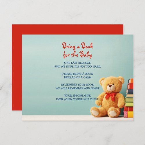 BRING A BOOK Teddy Bear Baby Shower Card