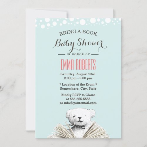 Bring a Book Teddy Bear Baby Shower Invitations 5" X 7" Invitation Card