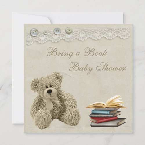 Bring a Book Teddy Vintage Lace Baby Shower Invitation
