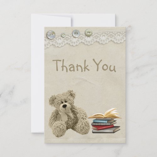 Bring a Book Teddy Vintage Lace Print Thank You