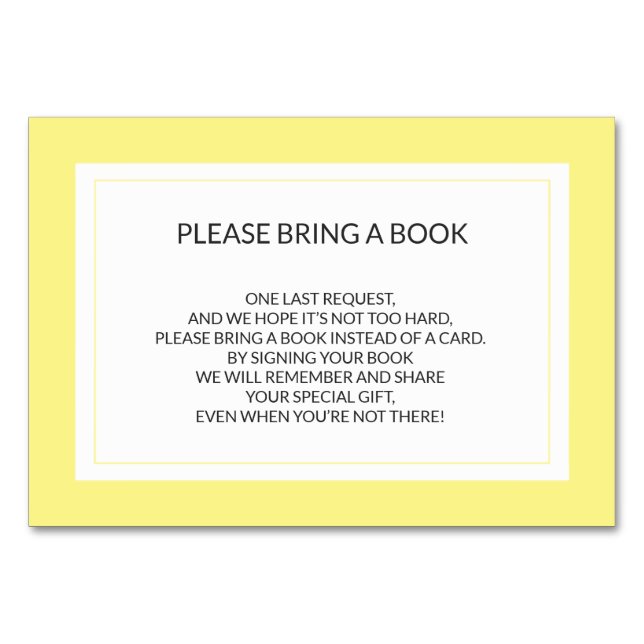Bring a Book - Yellow White Girl Baby Shower Cards (Front)