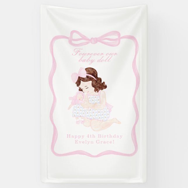 Bring a Doll Birthday Preppy Grandmillennial Banner (Vertical)