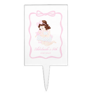 Bring a Doll Birthday Preppy Grandmillennial Cake Topper