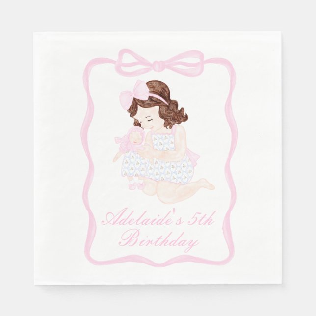 Bring a Doll Birthday Preppy Grandmillennial Napkins (Front)