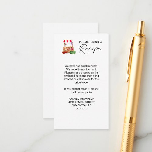 Bring a Recipe Off the Market Bridal Shower  Enclosure Card