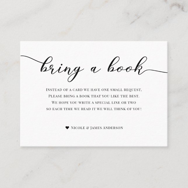 Bring Book Baby Shower Enclosure Black White Business Card (Front)