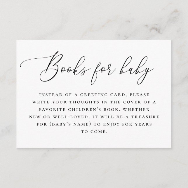 Bring book for baby request. Black white script Enclosure Card (Front)