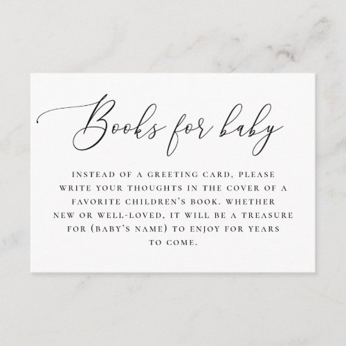 Bring book for baby request Black white script Enclosure Card