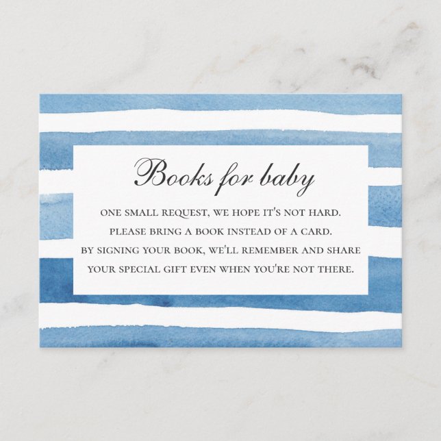 Bring book for baby request. Blue nautical stripes Enclosure Card (Front)