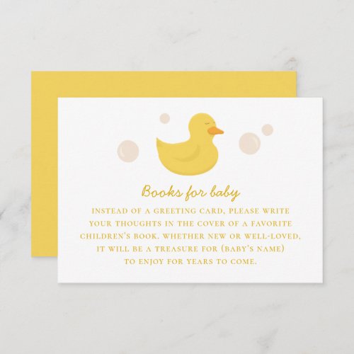 Bring book for baby request Yellow cute bath duck Enclosure Card