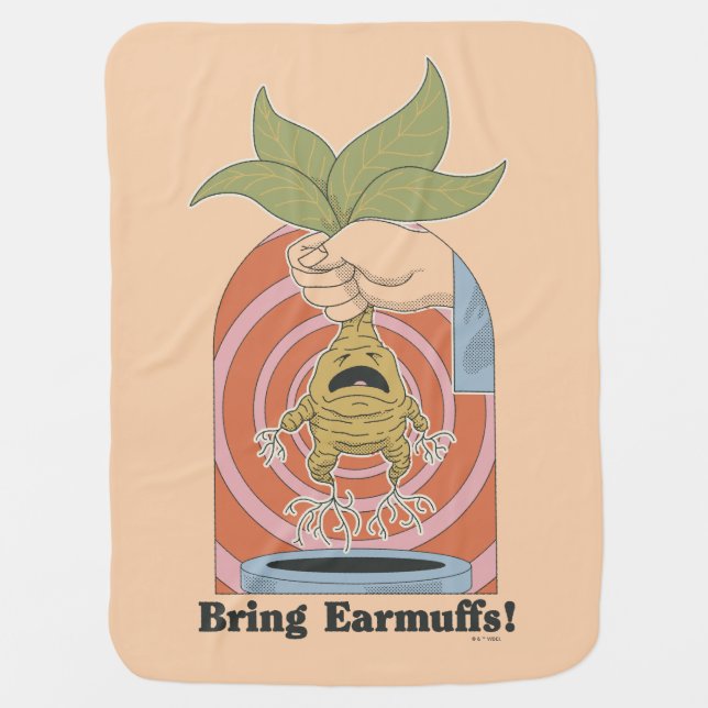 "Bring Earmuffs!" Screaming Mandrake Graphic Baby Blanket (Front)