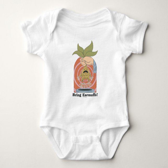 "Bring Earmuffs!" Screaming Mandrake Graphic Baby Bodysuit (Front)