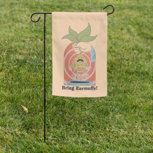 "Bring Earmuffs!" Screaming Mandrake Graphic Garden Flag (In SItu)
