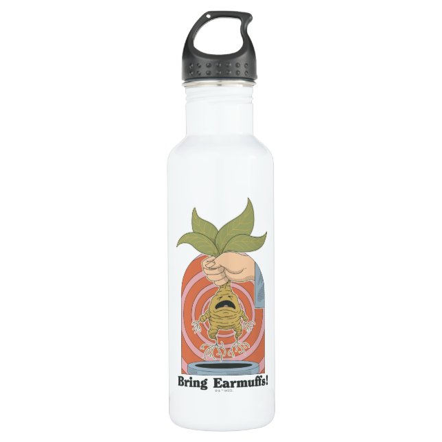 "Bring Earmuffs!" Screaming Mandrake Graphic Stainless Steel Water Bottle (Front)