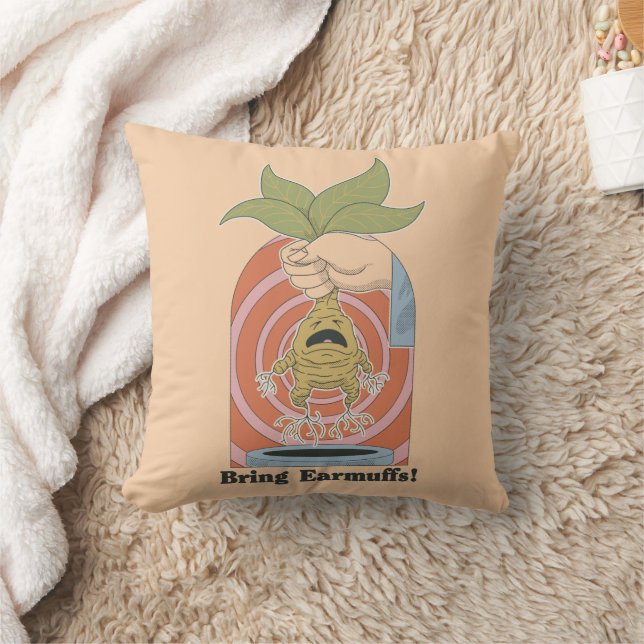 "Bring Earmuffs!" Screaming Mandrake Graphic Throw Pillow (Blanket)