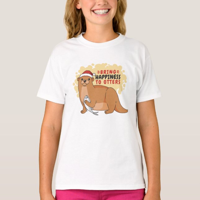 Bring Happiness to Otters Funny Christmas Otter T-Shirt (Front)