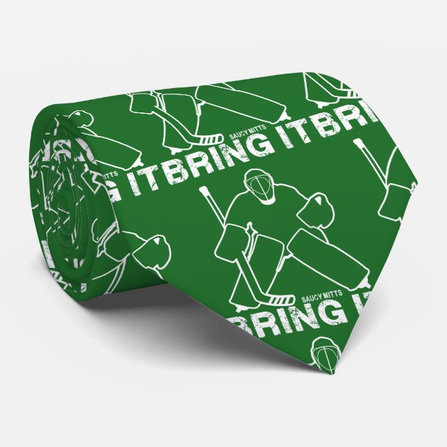 Bring It Hockey Goalie Green Tie (Rolled)