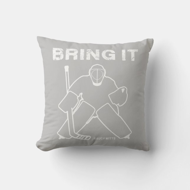 Bring It Hockey Goalie Reversible Throw Pillow (Front)