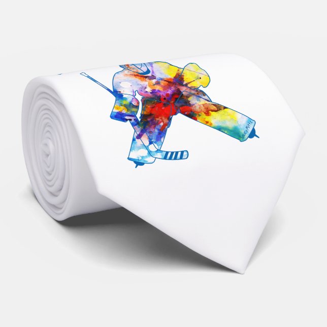 Bring It Hockey Goalie Watercolor Colorful Neck Tie (Rolled)