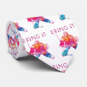 Bring It Hockey Goalie Watercolor Pink Neck Tie