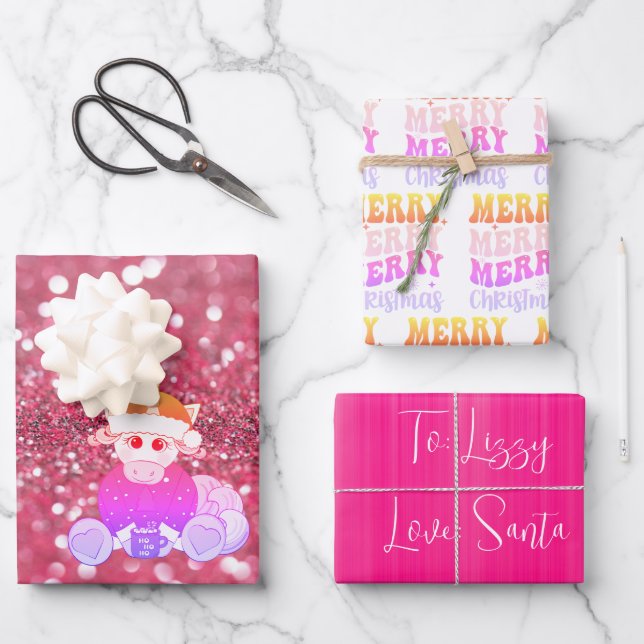 Bring Magic to Christmas with Pink Unicorn  Wrapping Paper Sheets (Front)