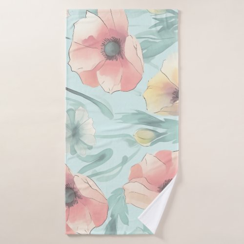 Bring nature indoors with pastel poppy flowers bath towel