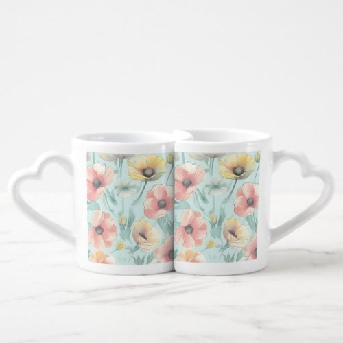 Bring nature indoors with pastel poppy flowers coffee mug set