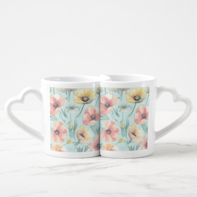 Bring nature indoors with pastel poppy flowers coffee mug set (Front Nesting)