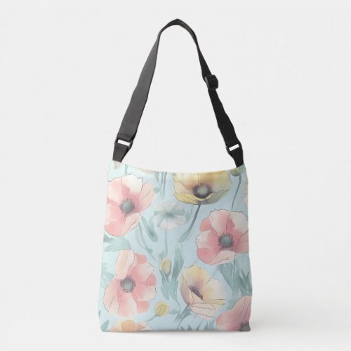 Bring nature indoors with pastel poppy flowers crossbody bag