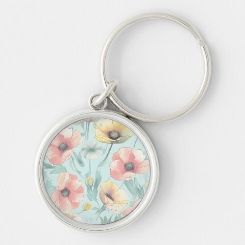 Bring nature indoors with pastel poppy flowers keychain