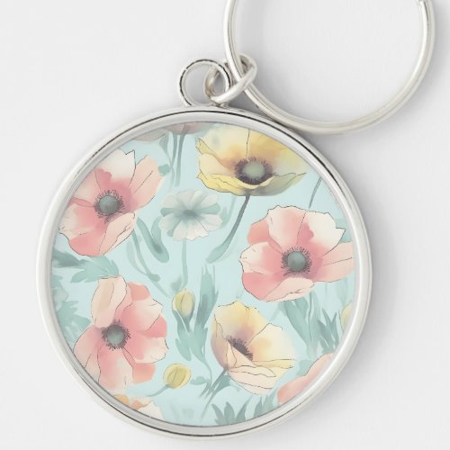 Bring nature indoors with pastel poppy flowers keychain