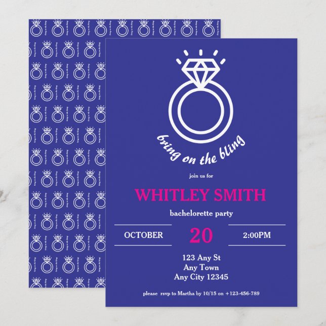 Bring on the Bling Bachelorette Party Invitation (Front/Back)