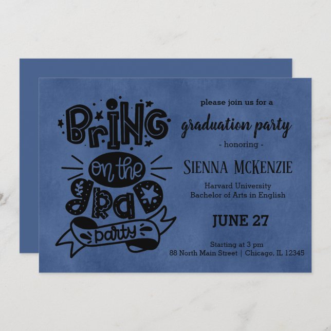 Bring on the grad party - Blue Invitation (Front/Back)