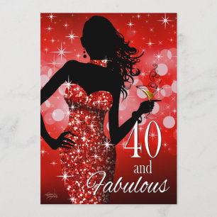 Bring the Bling 40 & Fabulous Birthday red Invitation