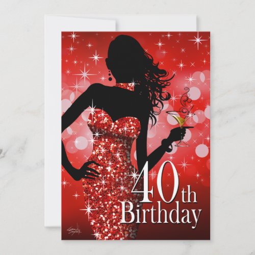 Bring the Bling 40th Birthday  red Invitation