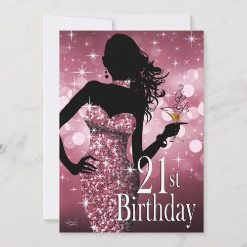 Bring the Bling Sparkle 21st Birthday  mauve Invitation