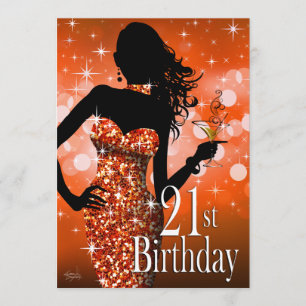 Bring the Bling Sparkle 21st Birthday   orange Invitation