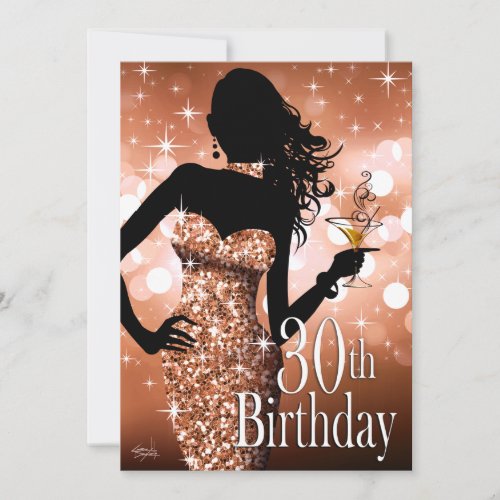 Bring the Bling Sparkle 30th Birthday  bronze Invitation