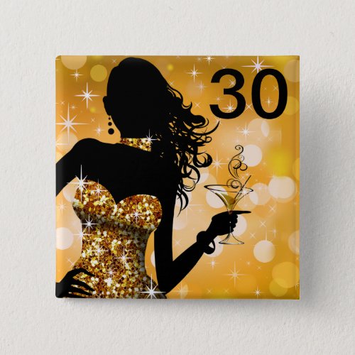 Bring the Bling Sparkle 30th Birthday  gold Button