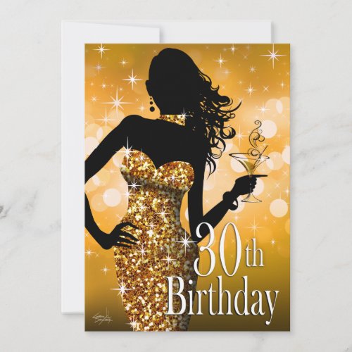 Bring the Bling Sparkle 30th Birthday  gold Invitation