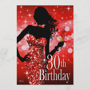 Bring the Bling Sparkle 30th Birthday red Invitation