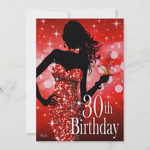 Bring the Bling Sparkle 30th Birthday  red Invitation