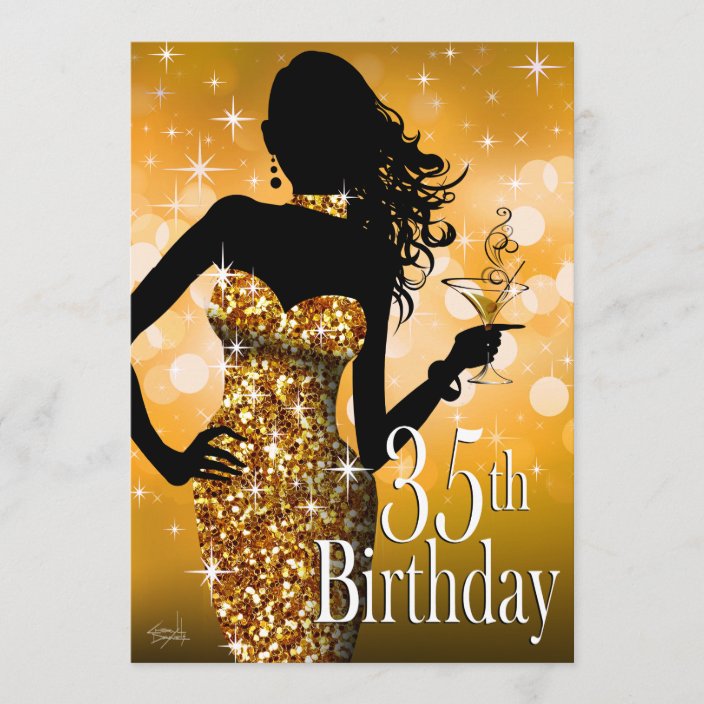 Bring The Bling Sparkle 35th Birthday Gold Invitation