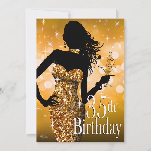 Bring the Bling Sparkle 35th Birthday  gold Invitation