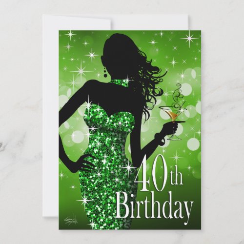 Bring the Bling Sparkle 40th Birthday | green Custom Invites