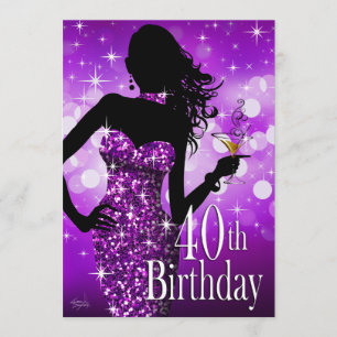 Bring the Bling Sparkle 40th Birthday purple Invitation