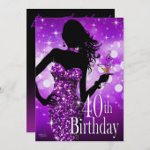 Bring the Bling Sparkle 40th Birthday | purple Invitation (Front/Back)