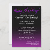 Bring the Bling Sparkle 40th Birthday | purple Invitation (Back)