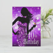 Bring the Bling Sparkle 40th Birthday | purple Invitation (Standing Front)
