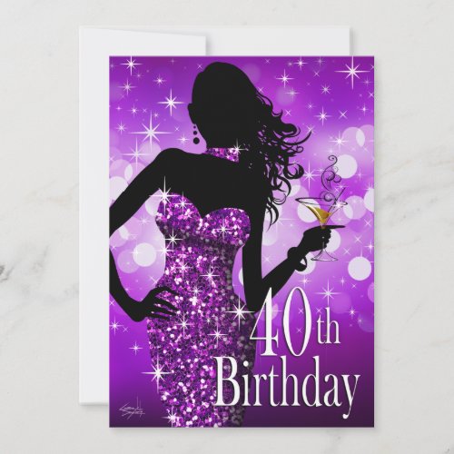 Bring the Bling Sparkle 40th Birthday  purple Invitation